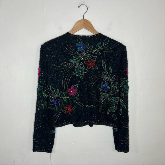 Vintage Scala Silk Beaded Sequin Floral Jacket Size Large NWT - Picture 2 of 14
